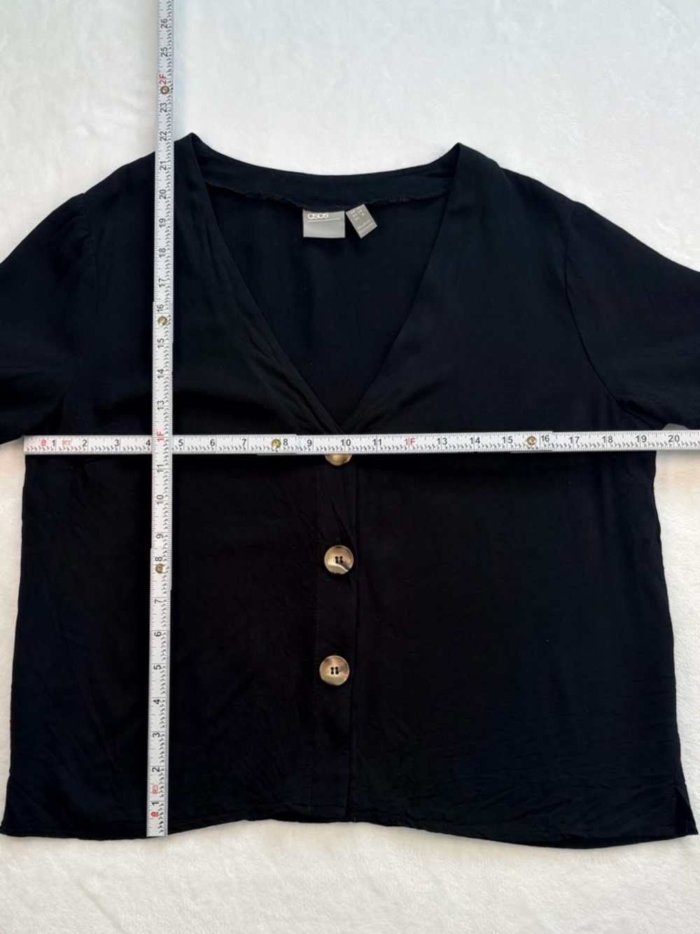 ASOS Black Button Front V-Neck Blouse Short Sleeve Top Women’s Size 6 - Picture 7 of 7